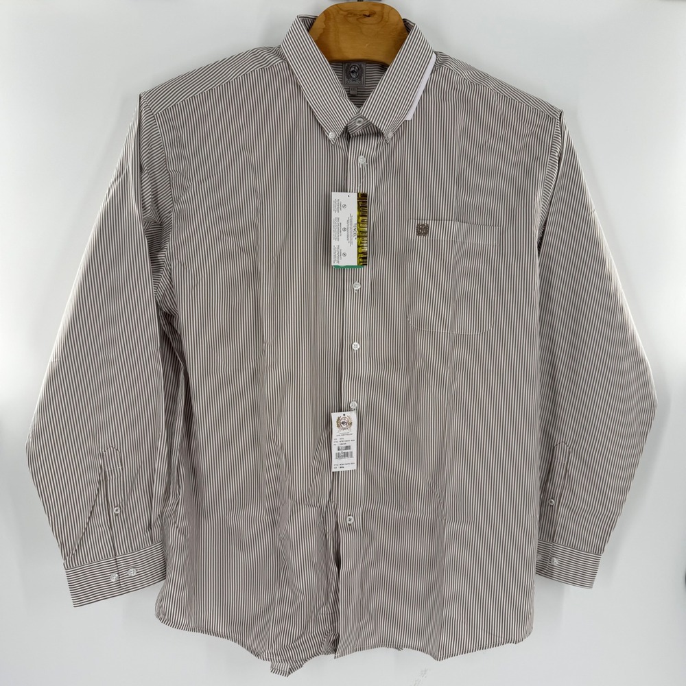 Cinch Mens Khaki White Striped Tencel LS Button Down Shirt XXL MTW1104731